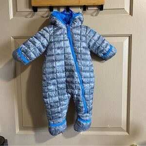 Snozu Silver Blue Fleece Lined Infant Quilted Puffer Snowsuit Bunting Size 3-6M